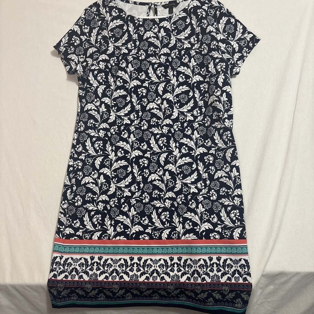 Banana Republic Womens Navy Blue White Floral STRETCH Shift Dress Size 12